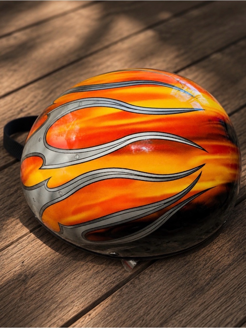 Decorative Flame Helmet Sculpture in Orange and Yellow